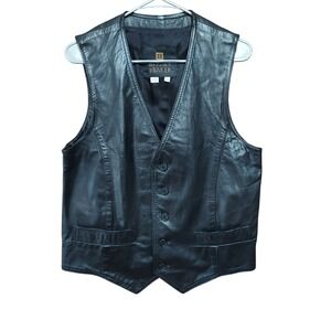 Byrnes & Baker Mens 38 Black Genuine Leather 5-Button Vest Waistcoat Made in USA